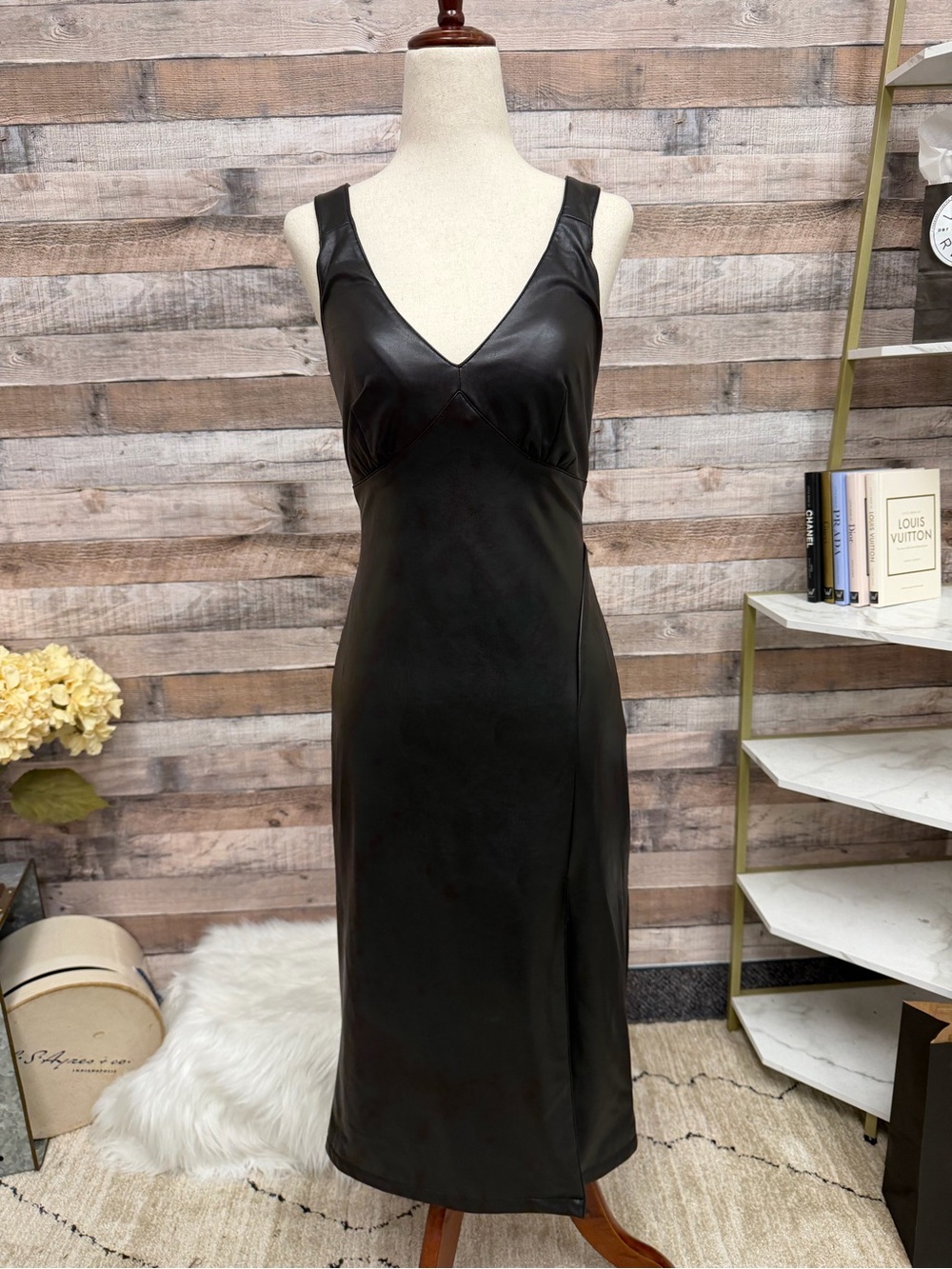 Avec Les Filles black faux leather mini dress XS
